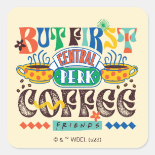 Adesivo Quadrado FRIENDS™ Primeiro Café Gráfico Vibrante