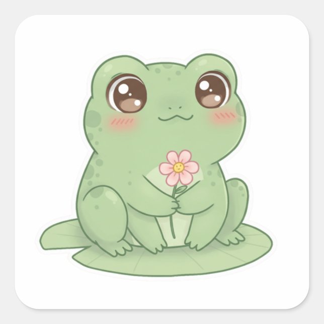 Adesivo Quadrado Frog on Lily Pad – Pure Kawaii Joy (Frente)