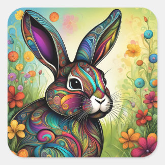 Adesivo Quadrado Frohe Ostern - Osterhase in Blumen