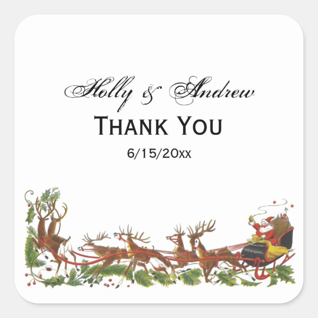 Adesivo Quadrado Fronteira de Papais noeis de Natal Sleigh Reindeer (Frente)
