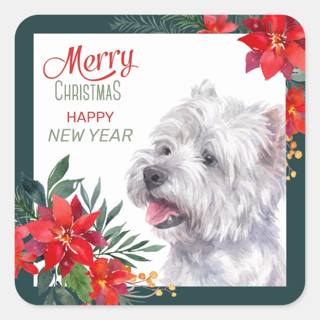 Adesivo Quadrado Fronteira Oeste de Highland White Terrier Poinsett (Frente)