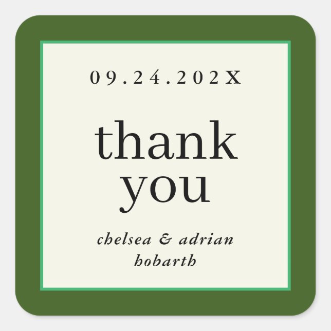 Adesivo Quadrado Fronteira Verde Florestal Simples Favor do Casamen (Frente)