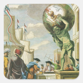 Adesivo Quadrado Frontispício de Atlas da Era Barroca Vintage Globo