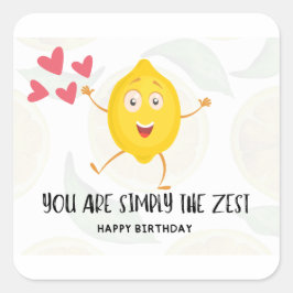 Adesivo Quadrado Fruta de Cartoon Lemon Feliz Aniversário Engraçado