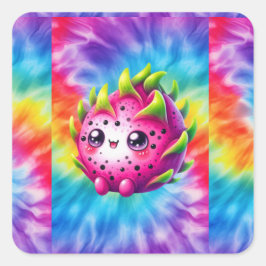 Adesivo Quadrado Fruta do Dragão Feliz Tie-Dye