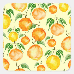 Adesivo Quadrado Frutas de citros de aquarela, padrão tropical.