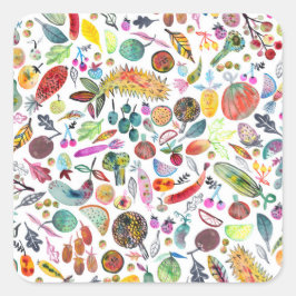 Adesivo Quadrado Frutas de Cores Aquáticas Coloridas
