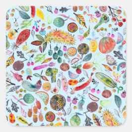 Adesivo Quadrado Frutas de Cores Aquáticas Coloridas Veggies Azul