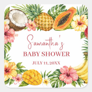 Adesivo Quadrado Frutas Tropicais Abacaxi Chuvada de Bebê Havaiana
