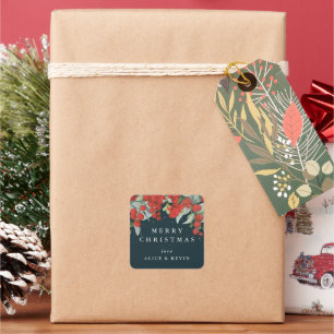 Adesivo Quadrado Frutas Vermelhas+Eucalipto Feliz Natal/Personaliza