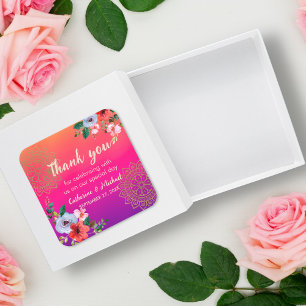Adesivo Quadrado Fuchsia Laranja Cor-de-rosa Brilho e Floral Negrit