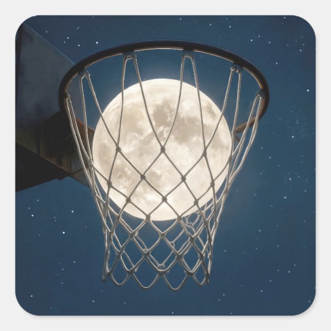 Adesivo Quadrado Full Moon In a Basketball Net (Frente)