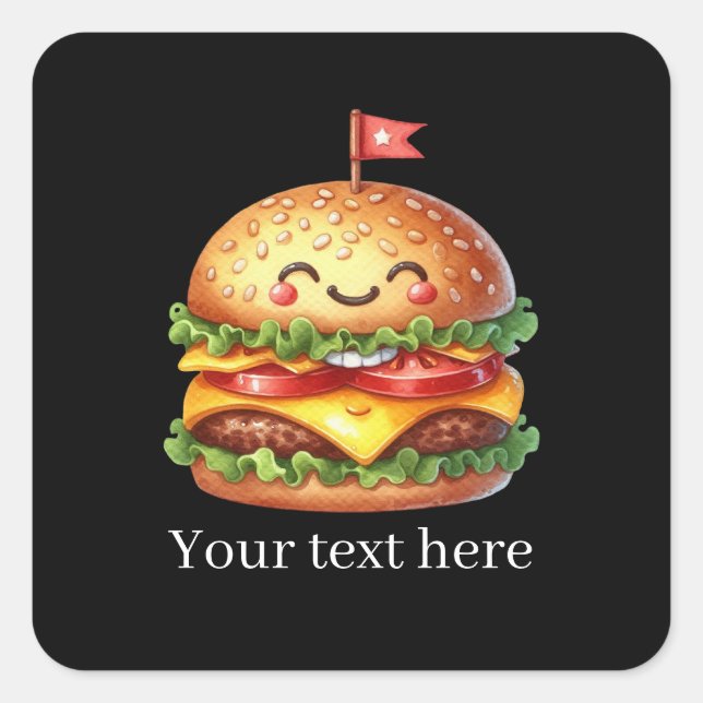 Adesivo Quadrado Fun grilled hamburger customizable (Frente)