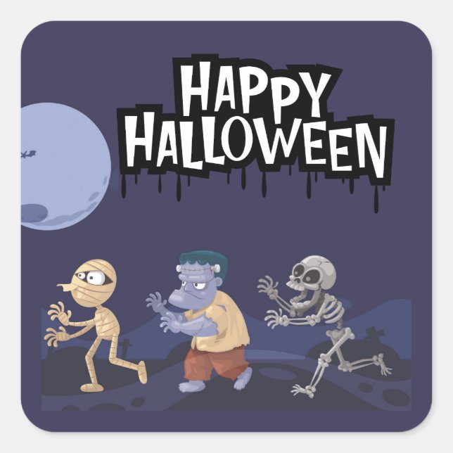Adesivo Quadrado Fun Halloween Goblins Trick-or-Treat Sticker (Frente)