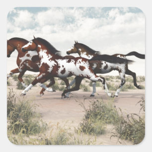 Adesivo Quadrado Funcione como o vento - cavalos de galope da
