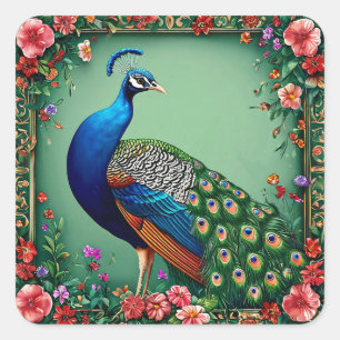 Adesivo Quadrado Fundo de flor de pavão linda