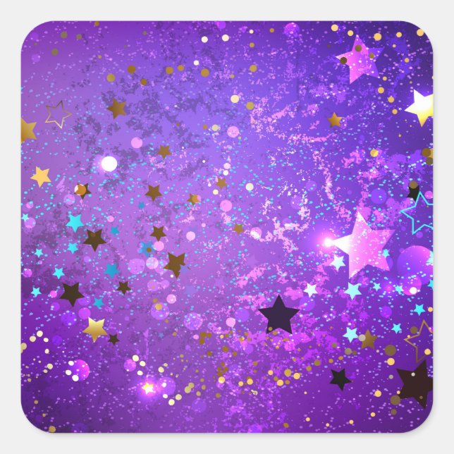 Adesivo Quadrado Fundo de folhas roxas com estrelas (Frente)