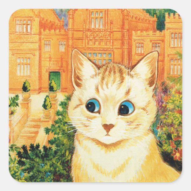 Adesivo Quadrado Fundo de Gato e Edifícios Pintado por Louis Wain (Frente)