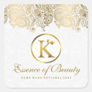 Adesivo Quadrado Fundo floral Dourado do branco do laço de Paisley