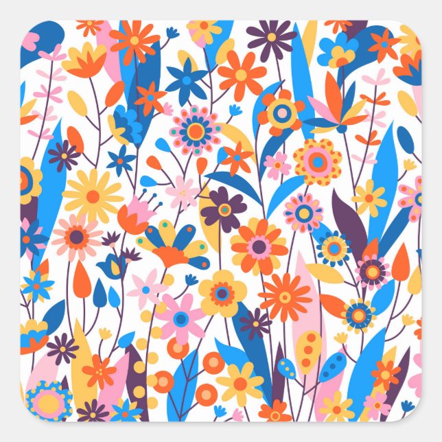 Adesivo Quadrado Fundo Floral Multicolor Exótico-32939 (Frente)