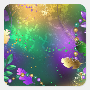 Adesivo Quadrado Fundo márdi iridescente com miçangas