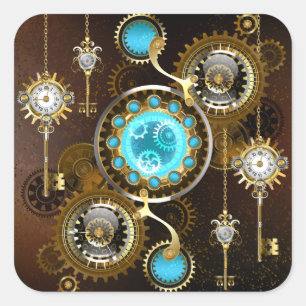 Adesivo Quadrado Fundo Rusty Steampunk com Lentes Turquesa