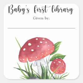 Adesivo Quadrado Fungos de aquarela - primeira biblioteca de bebês