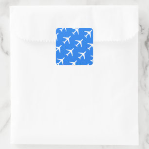 Adesivo Quadrado Funky White Plane Blue Background Aviation