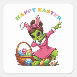 Adesivo Quadrado Funny Alien Easter Bunny Dabbing Cute Easter Egg