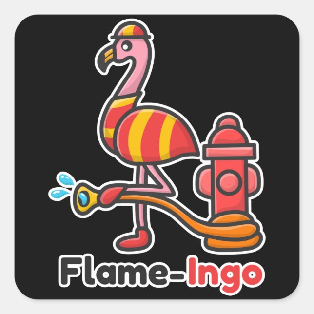 Adesivo Quadrado Funny Animal Fire Department Flamingo (Frente)