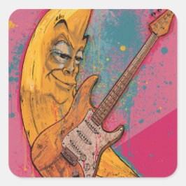 Adesivo Quadrado Funny Banana Guitar Sticker | Cartoon Music Decal