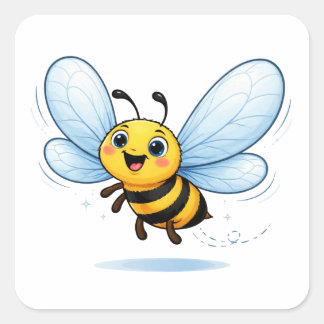 Adesivo Quadrado Funny Bee Cartoon With Big Wings Sticker