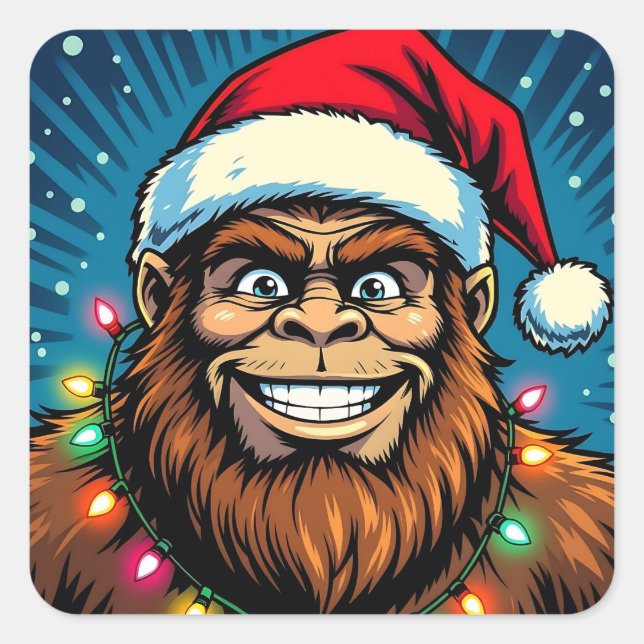Adesivo Quadrado Funny Bigfoot Sasquatch Yeti Christmas (Frente)