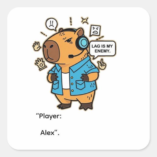 Adesivo Quadrado Funny Capybara Gamer Sticker – Personalized with N (Frente)