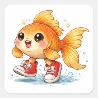 Adesivo Quadrado Funny cartoon fish wearing shoes Sticker