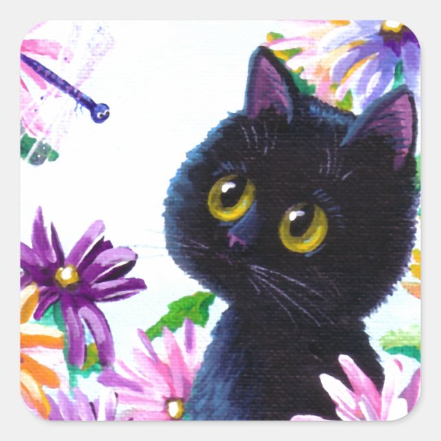 Adesivo Quadrado Funny Cat Dragonfly Daisiarts Creationarts (Frente)