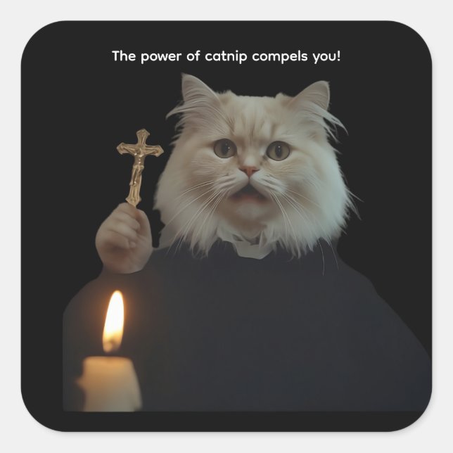 Adesivo Quadrado Funny Cat Exorcist Sticker - Catnip Compels You (Frente)