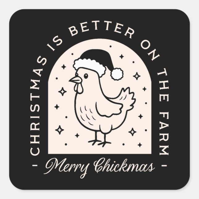 Adesivo Quadrado Funny chicken Christmas farm puns whimsical black (Frente)