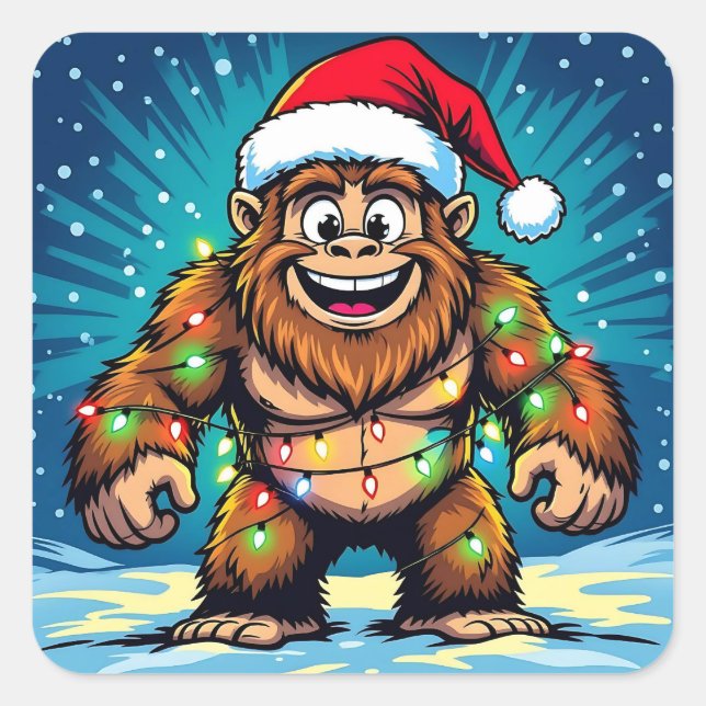 Adesivo Quadrado Funny Christmas Bigfoot Sasquatch (Frente)