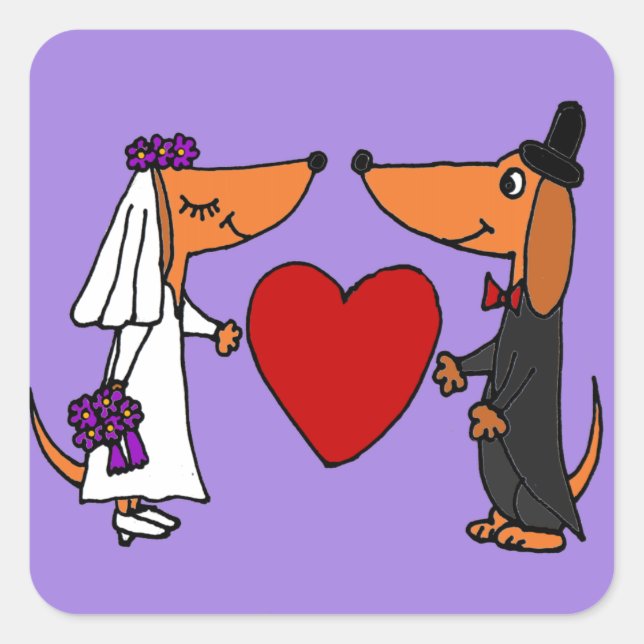 Adesivo Quadrado Funny Dachshund Puppy Dogs Noiva e Casamento de no (Frente)