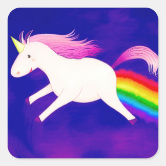 Adesivo Quadrado Funny Flying Unicorn Fartando um Arco-Íris