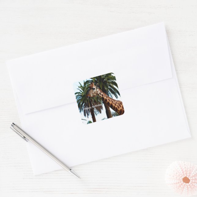 Adesivo Quadrado Funny Giraffe Giving A Raspberry Birthday Sickers (Envelope)