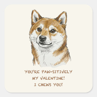 Adesivo Quadrado Funny "I Chews You" Shiba Inu Valentine's Day Art