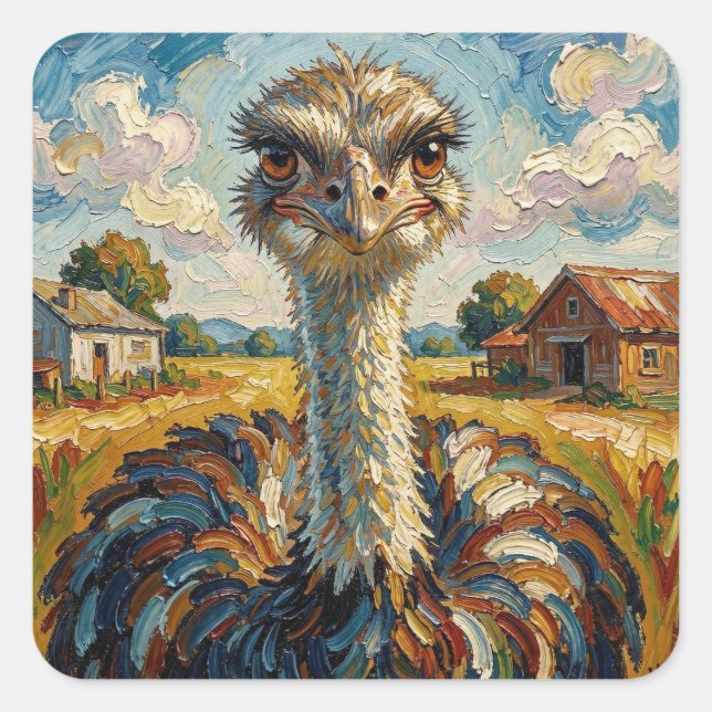 Adesivo Quadrado Funny Impasto Ostrich on a Ranch  (Frente)