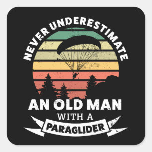 Adesivo Quadrado Funny Paragliding Old Man Paraglider Gift