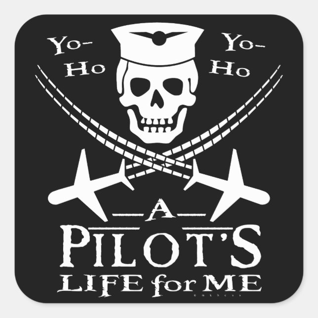 Adesivo Quadrado Funny Pilot Skull Cross Airplanes Pirata Humor (Frente)