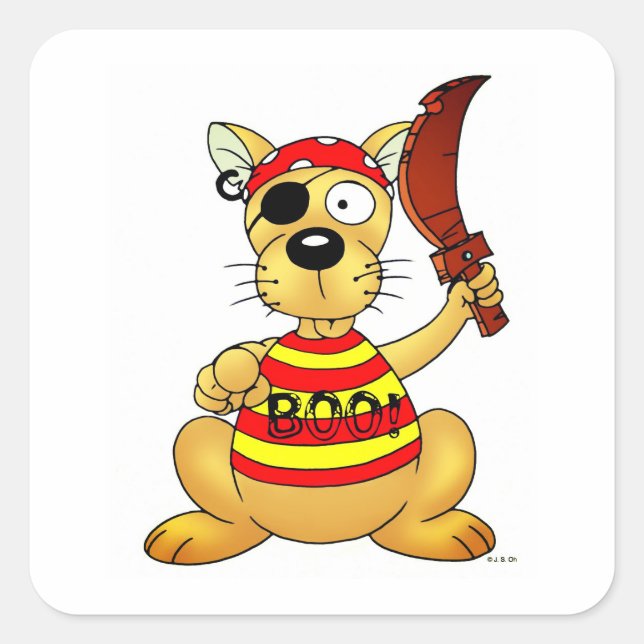 Adesivo Quadrado Funny Pirate Dog with Toy Sword (Frente)