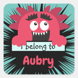 Adesivo Quadrado Funny Red Monster School Buddy Personalizado