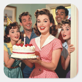 Adesivo Quadrado Funny Retro Pop Art Birthday Party Surprise