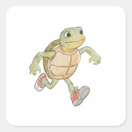 Adesivo Quadrado Funny Running Turtle Sticker, Cartoon Animal Decal
